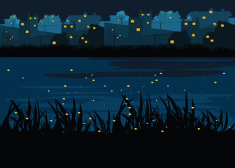 city riverside at nights backgrounds vector illustration
