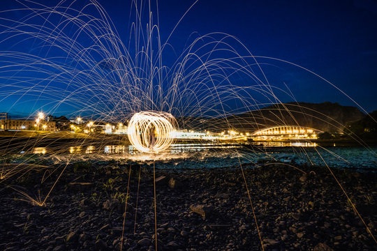 Light painting in the river