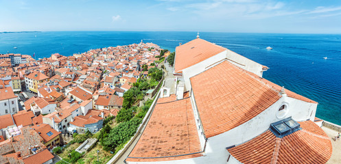 Piran town from St. George's Parish church, Slovenia