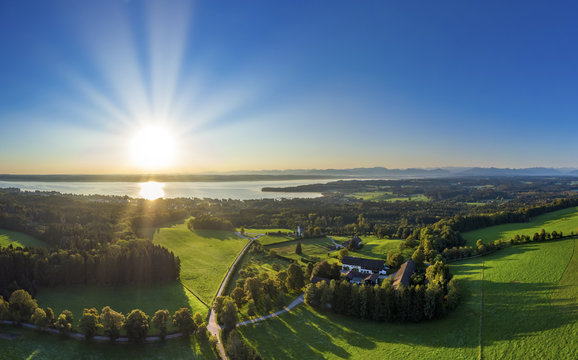 Lake Starnberg, view from Ilkahoehe, Bavaria, Germany
