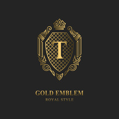 Royal monogram design. Luxury volumetric logo template. 3d line ornament. Emblem with letter T for Business sign, badge, crest, label, Boutique brand, Hotel, Restaurant, Heraldic. Vector illustration