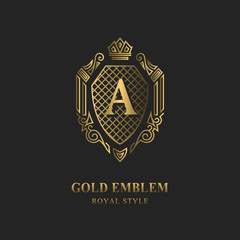 Royal monogram design. Luxury volumetric logo template. 3d line ornament. Emblem with letter A for Business sign, badge, crest, label, Boutique brand, Hotel, Restaurant, Heraldic. Vector illustration