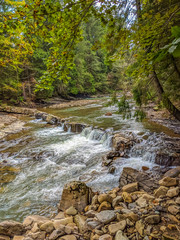 The small waterfall in the Ukrainian Carpathian Mountains
