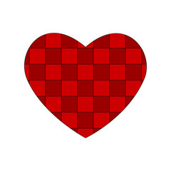 Obraz na płótnie Canvas Checkered red heart. Valentines day pattern tablecloth cellular pattern. Plaid fabric texture. Honeycomb picnic blanket. Romantic dinner template. Happy love card. Flat design. Vector illustration