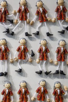 Little Mozart figures for sale at Mozart's House (Mozarthaus) Vienna, Austria.
