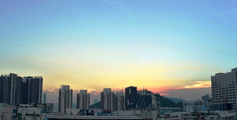 urban shenzhen skyline at sunset