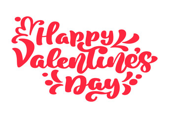 Happy Valentines Day vector typography poster with handwritten red calligraphy text, isolated on white background. valentine Illustration