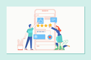 Review ,feedback, rating bubble speech on smartphone vector illustration