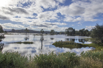 magnifiques reflets sur un lac de Tasmanie, Australie 