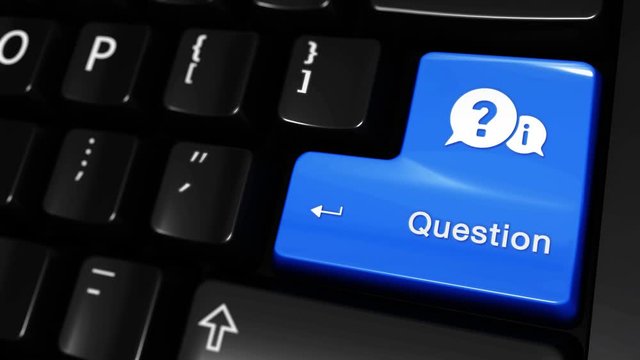 413. Question Moving Motion On Blue Enter Button On Modern Computer Keyboard with Text and icon Labeled. Selected Focus Key is Pressing Animation.
