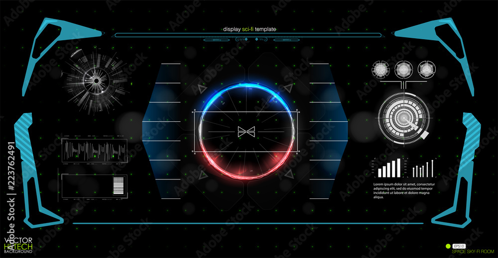 Poster Head-up display elements for the web and app. Virtual Technology Background. Futuristic user interface. Game Design.  Vector illustration HUD background outer space.