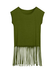 Khaki blank boho style summer t-shirt with long fringes isolated on white © Magdalena