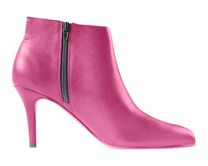 Pink elegant party winter high heel ankle shoes with zipper isolated white