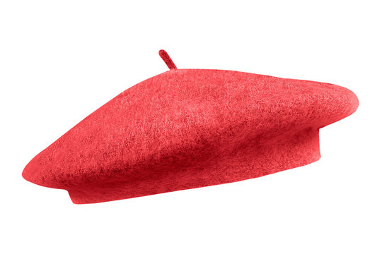 Red french cap beret side view isolated on white