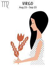 Virgo of zodiac, horoscope concept, vector art, illustration. Beautiful girl silhouette. Astrological sign as a beautiful women. Future telling, horoscope, alchemy, spirituality, occultism, fashion