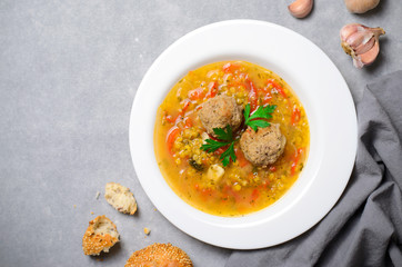 Lentil Soup with Meatballs, Homemade Delicious Meal