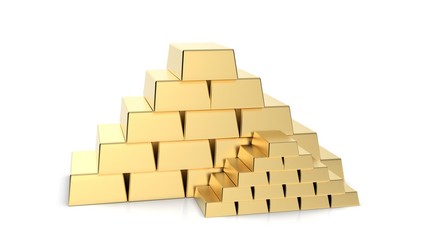 Gold bars pyramid 3D rendering