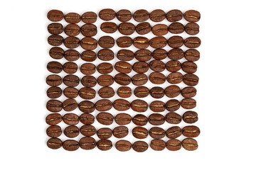 Geometric roasted coffee beans pattern on white background