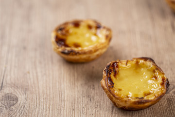 Typical Portuguese custard pies - "Pastel de Nata" or "Pastel de Belem". traditional portuguese pastry.