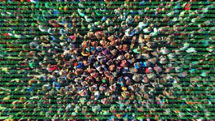 Digital technologies and people crowd control background. Deep learning and intelligence concept.