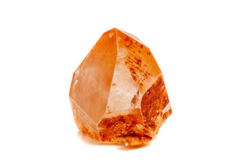 Macro mineral stone Lemurian Crystal a white background
