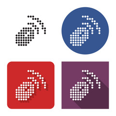 Dotted icon of wireless mouse in four variants. With short and long shadow