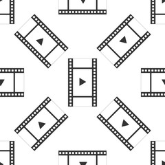 Play Video icon seamless pattern on white background. Film strip with play sign. Flat design. Vector Illustration