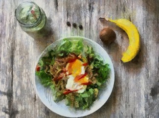 Oil painting. Art print for wall decor. Acrylic artwork. Big size poster. Watercolor drawing. Modern style fine art. Delicious juicy breakfast.