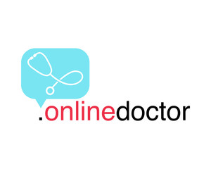 Mobile medicine app working round the clock 24 7. Doctor online logo on white background.