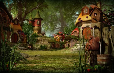 Peel and stick wall murals Fairy forest Elves Town, 3d CG