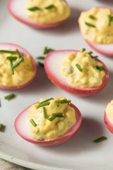 Homemade Pink Pickled Deviled Eggs