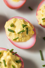 Homemade Pink Pickled Deviled Eggs