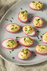 Homemade Pink Pickled Deviled Eggs