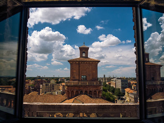 View from the Lion's tower of the Castello Estense in Ferrara, Italy