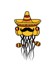 sombrero hut mustache party musik mexikaner südamerika schön qualle schwimmen unterwasser ekelig glibbrig tauchen taucher tier fangarme comic cartoon clipart