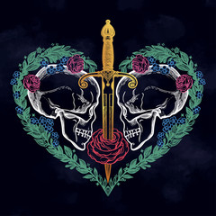 Beautiful romantic skulls with sword