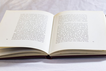 Fototapeta premium Hard cover books organized over wooden table