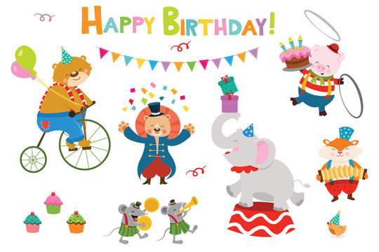 Cute Birthday Circus Characters