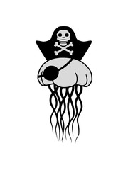 pirat seeräuber matrose kapitän hut schön qualle schwimmen unterwasser ekelig glibbrig tauchen taucher tier fangarme comic cartoon clipart