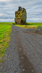 Drangshlíð, Southern Iceland very special tuff rock formation that stands alone underneath...