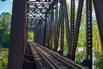 Vintage railway trestle crossing the Allegheny river near Warren Pennsylvania