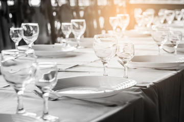 Empty glasses in restaurant