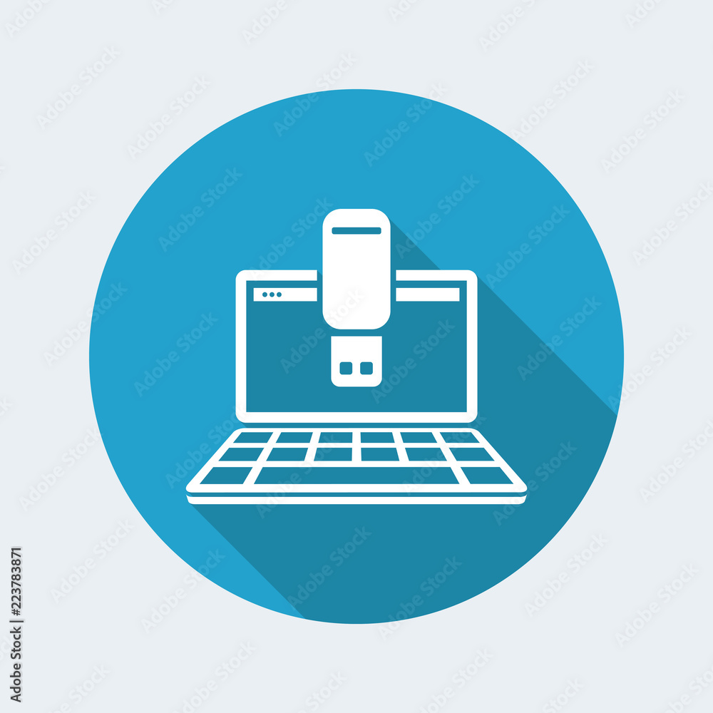 Poster usb on computer - flat minimal icon