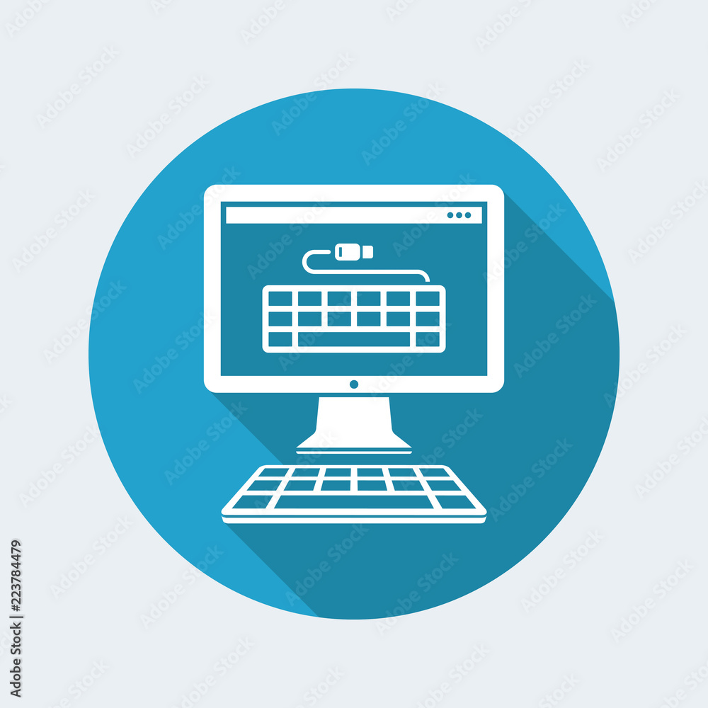 Poster usb keyboard and pc desktop - vector flat minimal icon