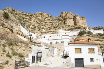 Carcavas de Marchal natural monument with typical white houses, province of Granada, Andalusia, Spain
