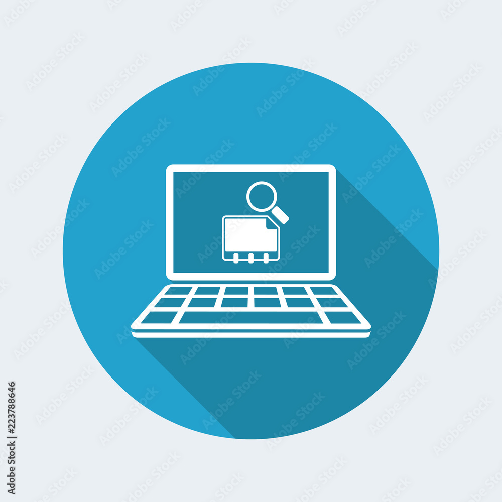 Poster find contact on computer - vector flat icon
