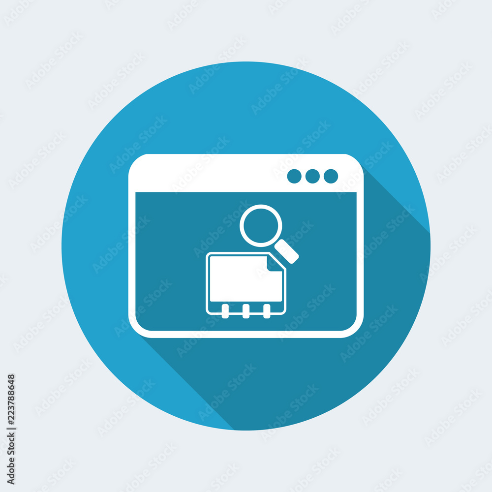 Poster find contact on computer - vector flat icon