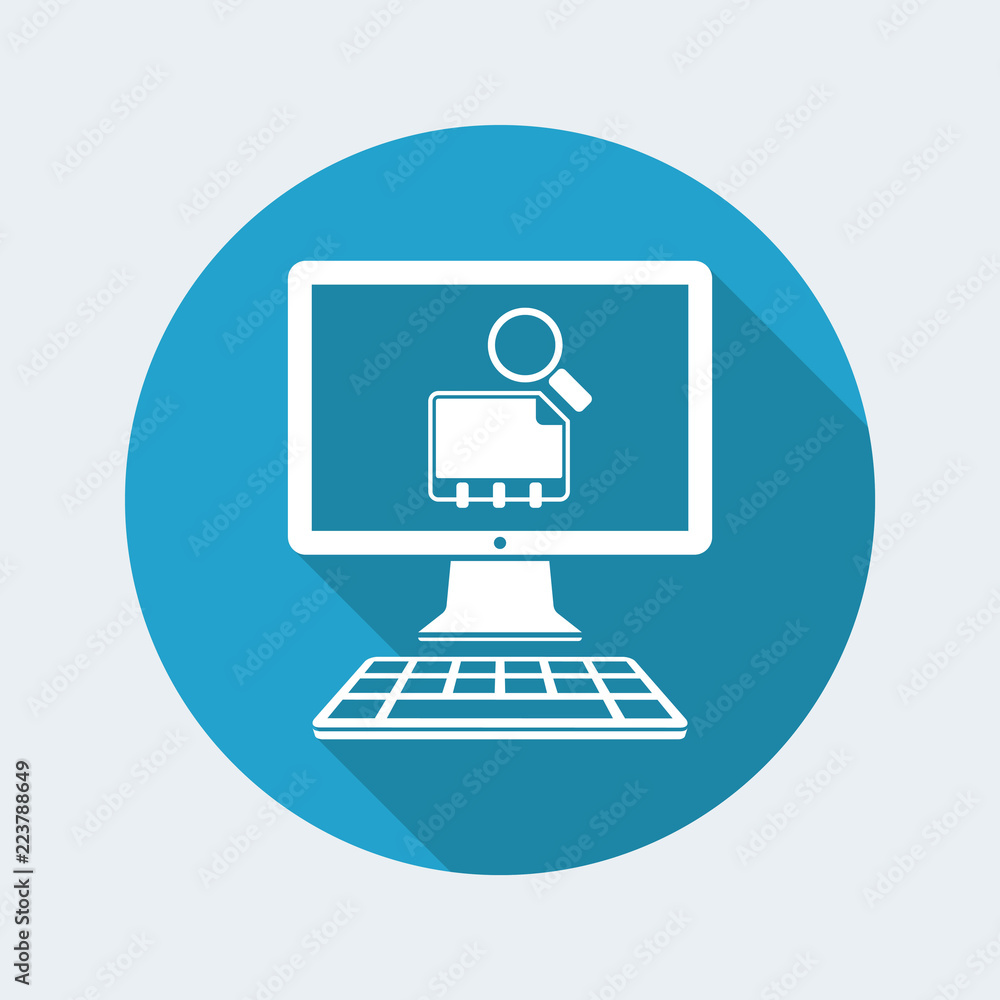 Poster find contact on computer - vector flat icon