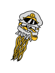kapitän matrose segel verein yacht seefahrer meer schiff boot qualle schwimmen unterwasser ekelig glibbrig schön tauchen taucher tier fangarme comic cartoon clipart
