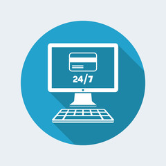 Online banking services 24/7 - Credit card - Vector flat icon